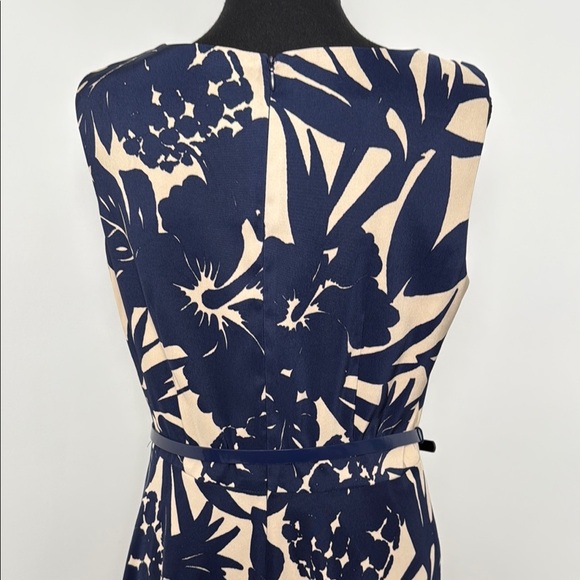 Dress Barn Women Midi Dress Blue and Cream Sleeveless A-line Office Career - Picture 3 of 9